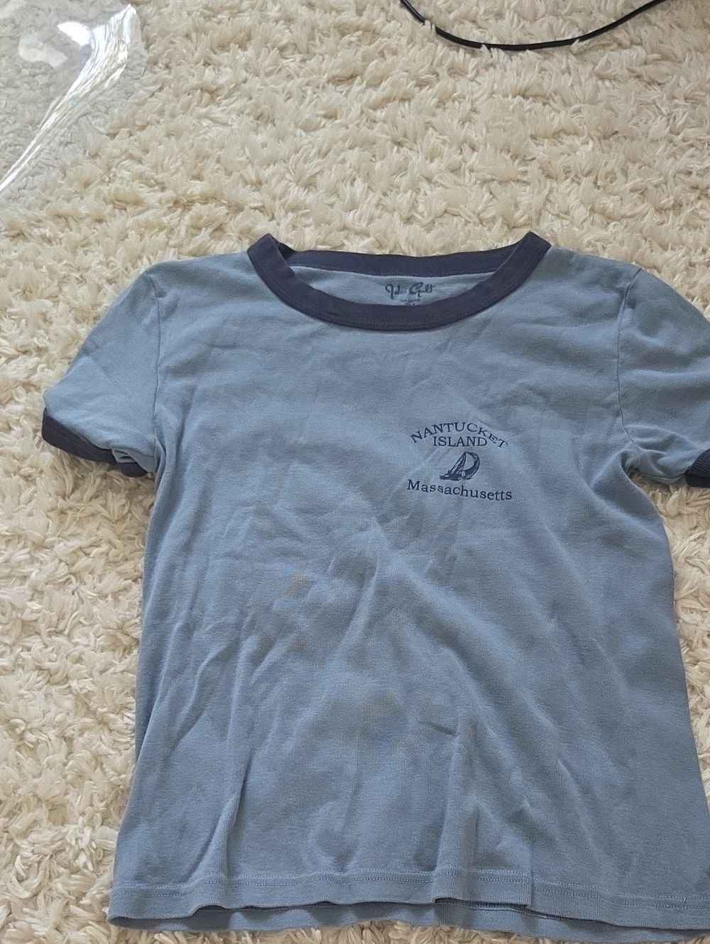 Brandy Melville Light Blue Ringer Tee with Navy Trim